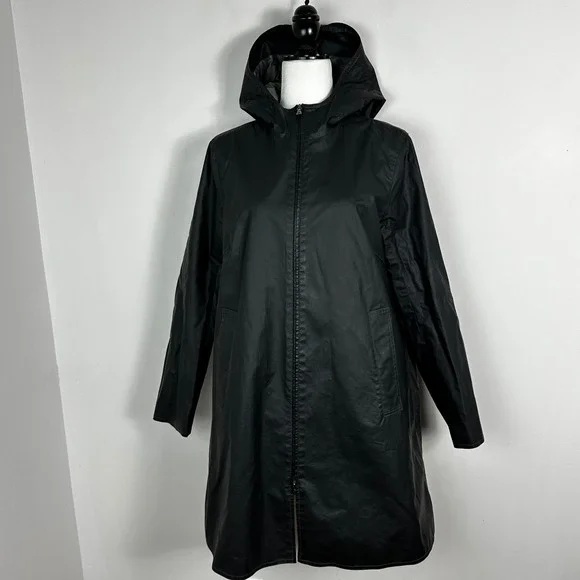 MO851 Canada Black Hooded Rain Jacket Womens Size 8 Style VCP9724 Full Zip Coat - Picture 3 of 16